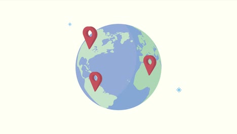 animación del servicio de ubicación gps con pines en el mapa del mundo