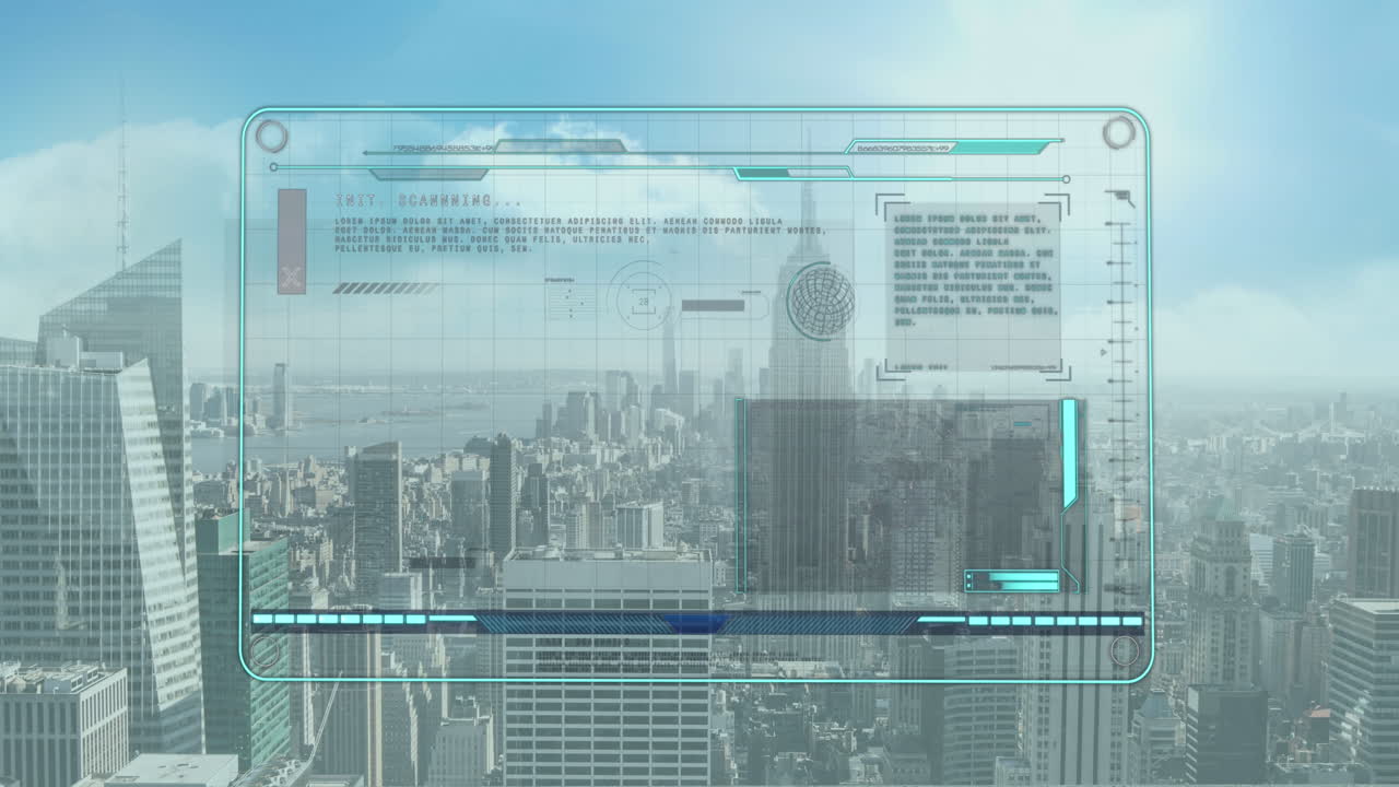 Animation of data processing over cityscape