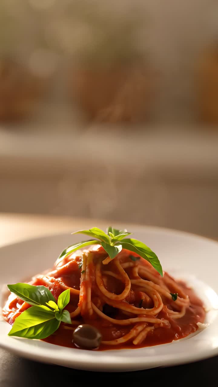 Deliziosa pasta agli spaghetti con salsa di pomodoro e basilico fresco