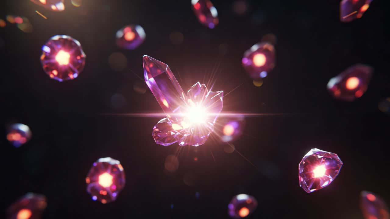 A Stunning Display of Glimmering Crystals in a Magical Environment with Sparkling Light Reflections and Vibrant Colors Captured in Motion