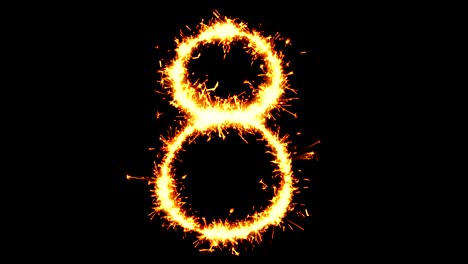 number 8 text sparkler glitter sparks firework loop animation