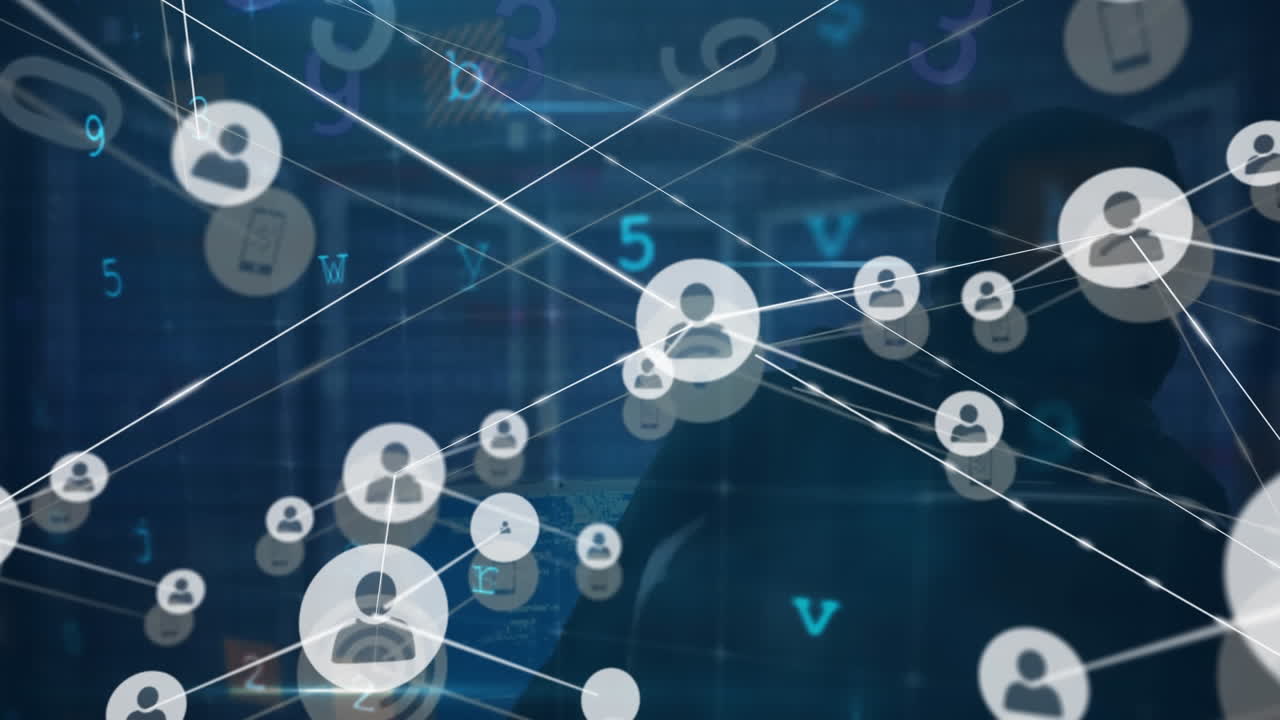 연결 네트워크의 애니메이션과 컴퓨터 서버를 통한 데이터 처리