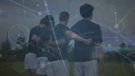 animation of network of connections over diverse rugby players