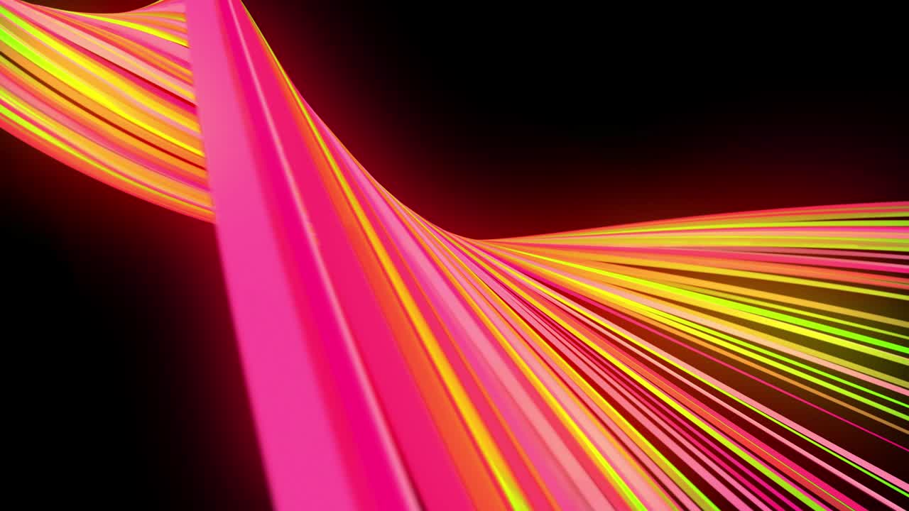빛의 흐름: 4k에서 추상적인 루프 배경, 빛의 흔적, 공간에서 녹색, 빨간색, 노란색, 네온 선의 흐름은 나선형 모양을 형성하기 위해 움직입니다.