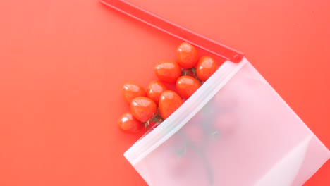 fresh cherry tomatoes in a reusable silicone bag