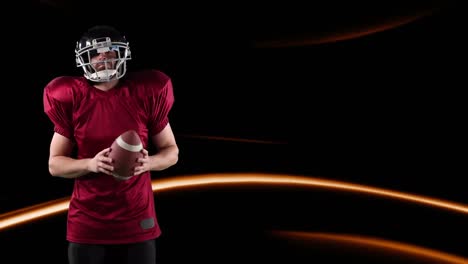 american football player holding ball over light trails