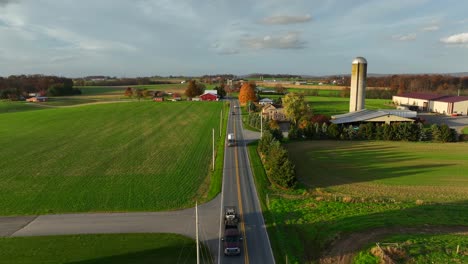 rural farm scene in autumn golden hour light