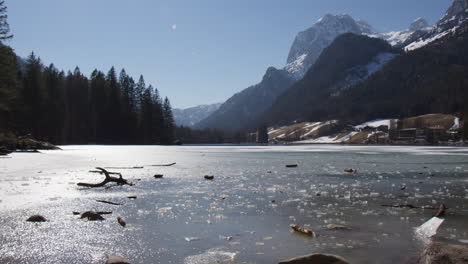 frozen hintersee lake in winter in germany - wide shot