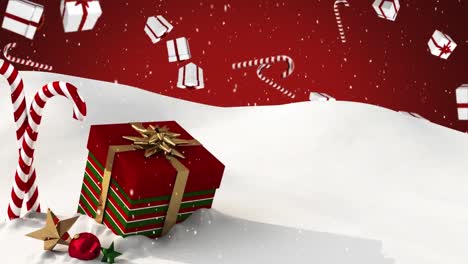 Animación-Digital-De-Múltiples-Bastones-De-Caramelo-Y-Cajas-De-Regalo-Contra-Cajas-De-Regalo-De-Navidad