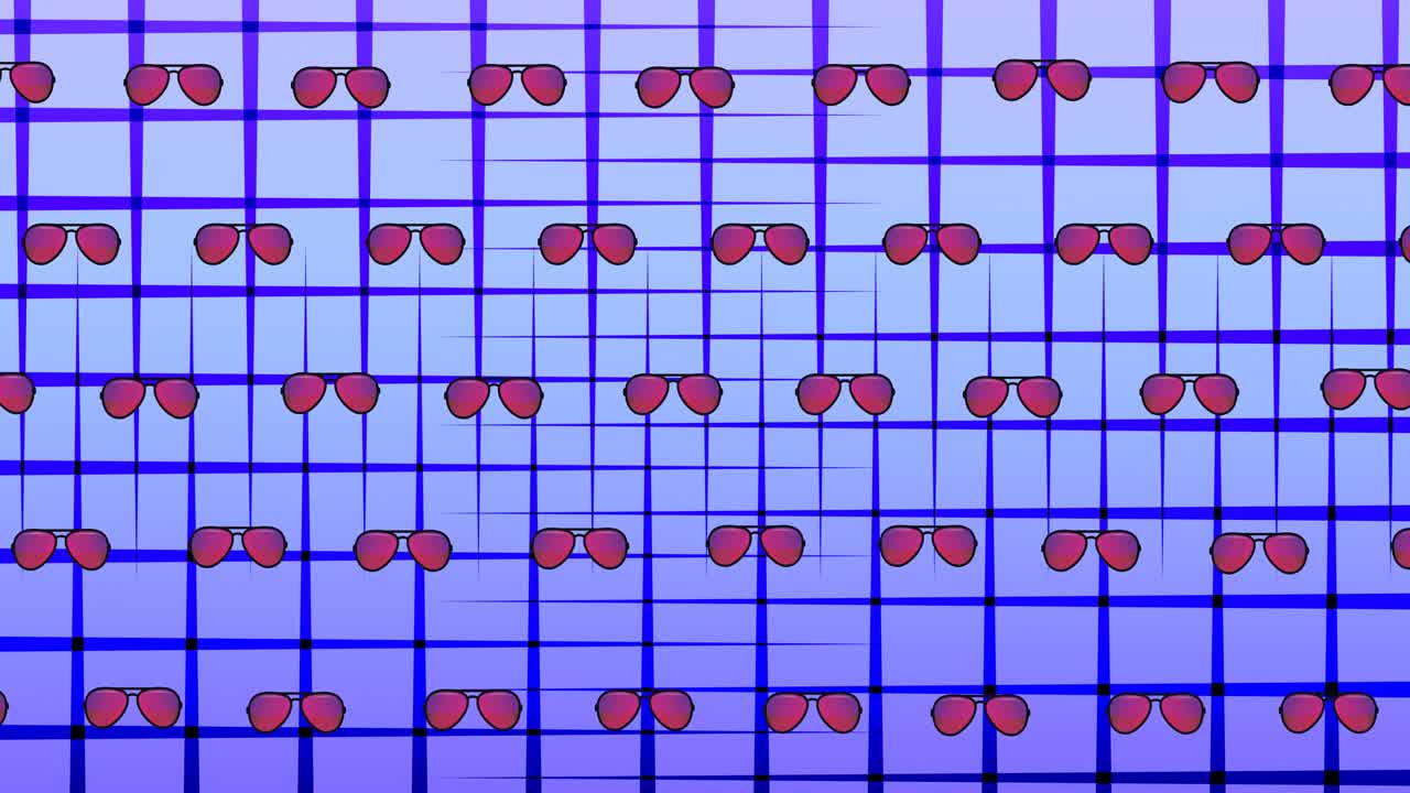 animación de iconos de gafas de sol sobre un fondo azul