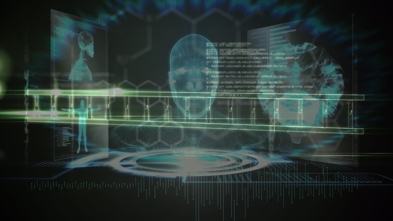 인체의 애니메이션, dna 스트랜드 스핀링 및 의료 데이터 처리