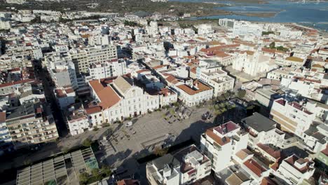 portimao town center, portugal. aerial top-down circling