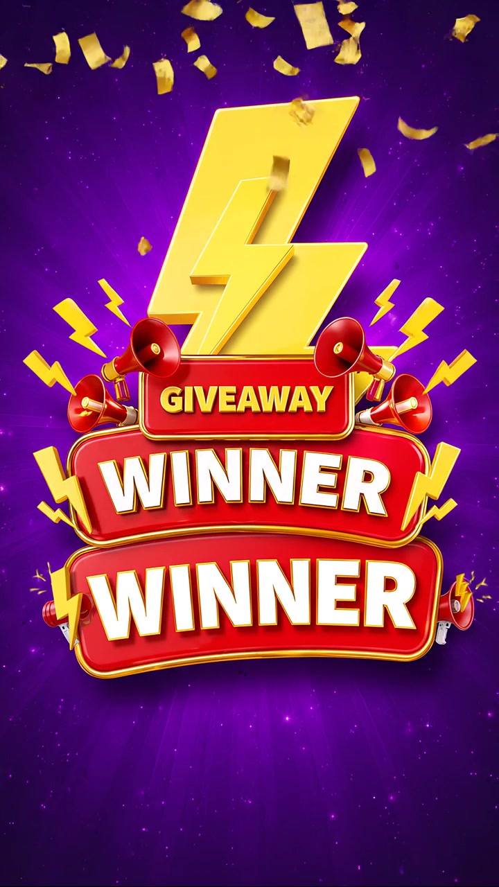 Animated Giveaway Winner Announcement with Lightning Bolt and Confetti