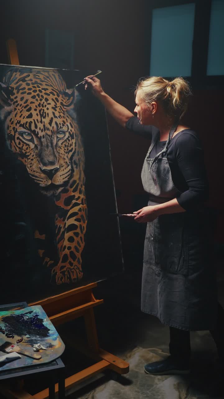 Woman Painting a Leopard