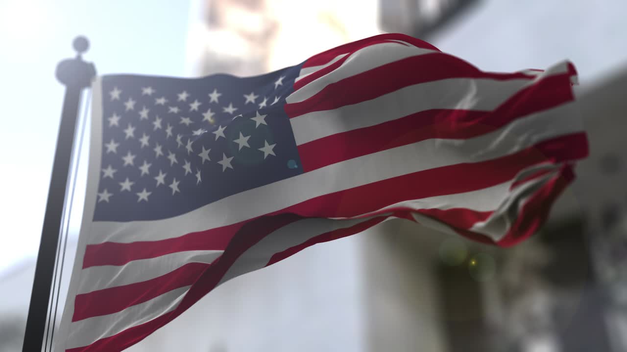 Bandiera nazionale degli USA. Bandiera sventolante del paese Stati Uniti d'America. Illustrazione di politica e notizie