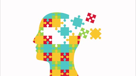 animación de salud mental con perfil de rompecabezas