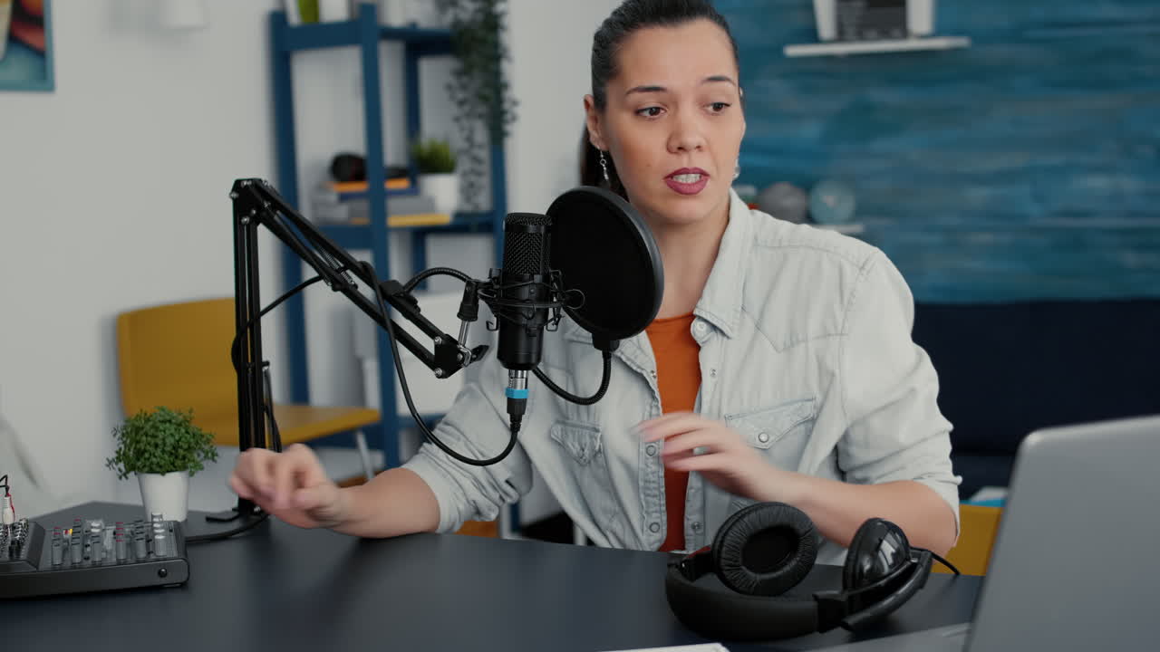 Famous internet social media influencer talking to audience while recording video