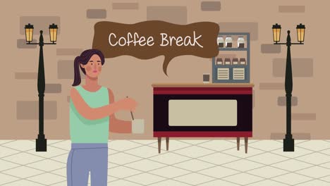 escena de una mujer bebiendo en una cafetería