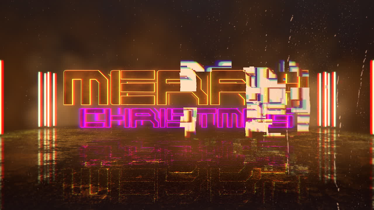 texto de feliz navidad con luz de neón cyberpunk en la pared de la ciudad de japón