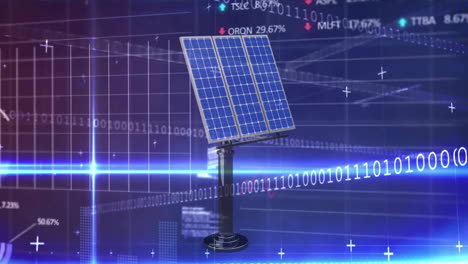 animation of financial data processing over solar panels