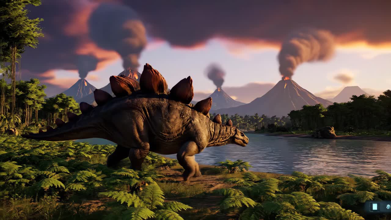 Stegosaurus in a Volcanic Landscape