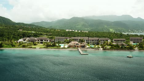 drone flies away from resort building