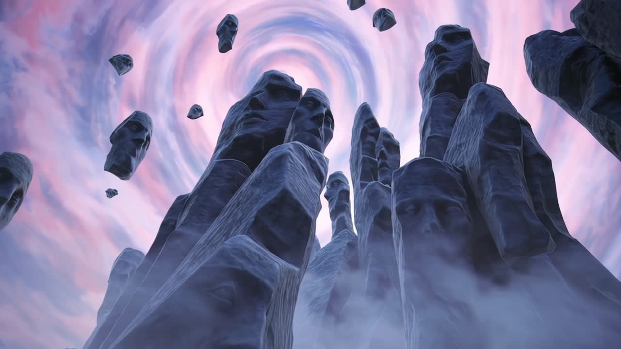Mystical Stone Forest in a Whirlwind Sky
