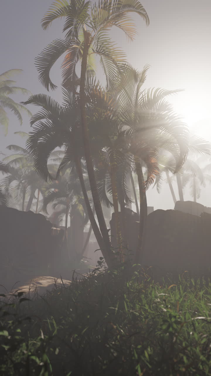 selva tropical con niebla y luz solar