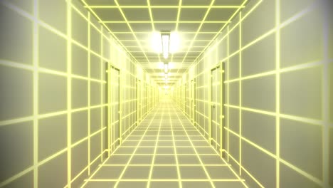 endless white corridor doors neon tron 80s arcade glow loop wireframe matrix 4k