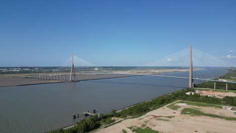 establishing aerial shot normandy bridge france cable stayed bridge