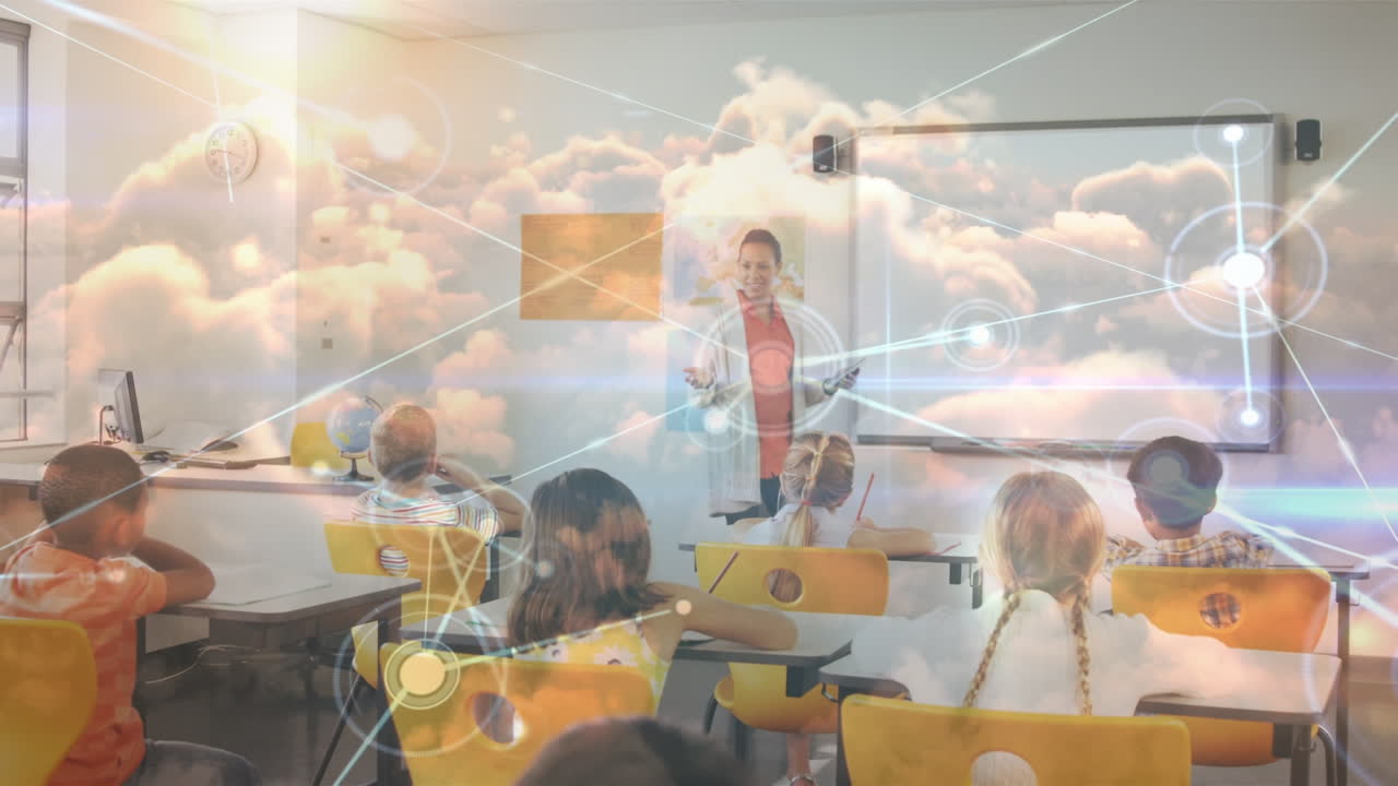 animación de la red de conexiones entre diversos escolares y maestros en el aula