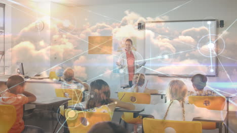 animación de la red de conexiones entre diversos escolares y maestros en el aula