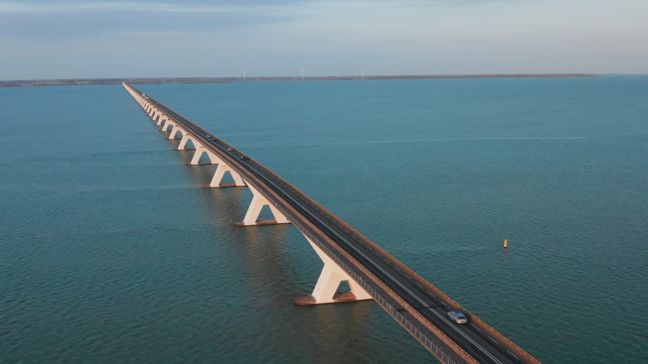 Aerial View of Zeelandbrug Bridge Over Water
