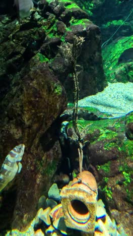 fish swimming around a coral reef aquarium