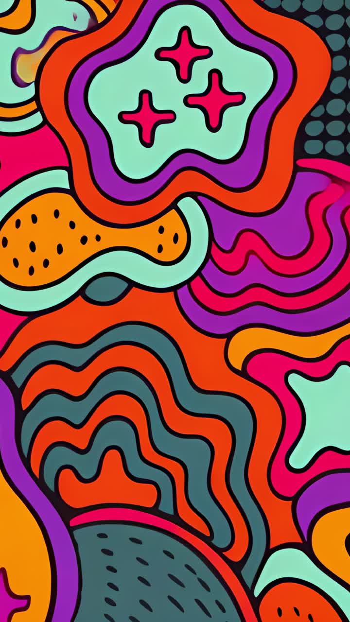 Vertical video: Displaying abstract pattern filling frame, irregular shapes outlined purple and bl