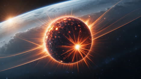 exploding planet in space with radiant energy