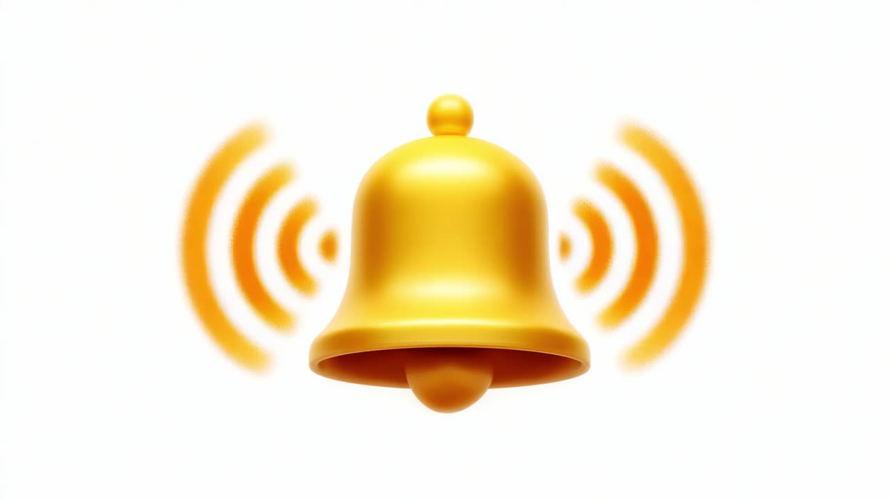 Golden Bell Ringing with Sound Waves Illustrating Alert Notification and Attention Signal for Various Applications in Communications and Alerts Systems