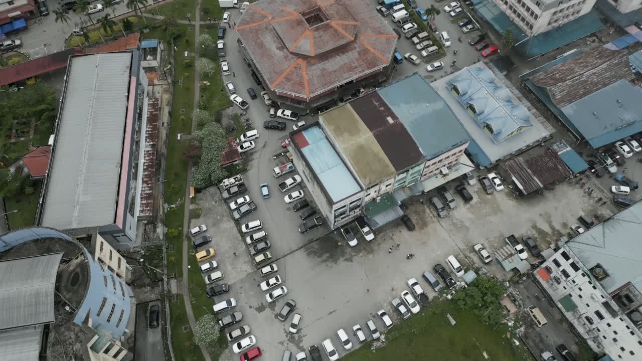 Foggy Morning Beautiful Drone View Of Sri Aman Town At Batang Lupar River, During Regatta And Pesta Benak,Sarawak, Borneo.