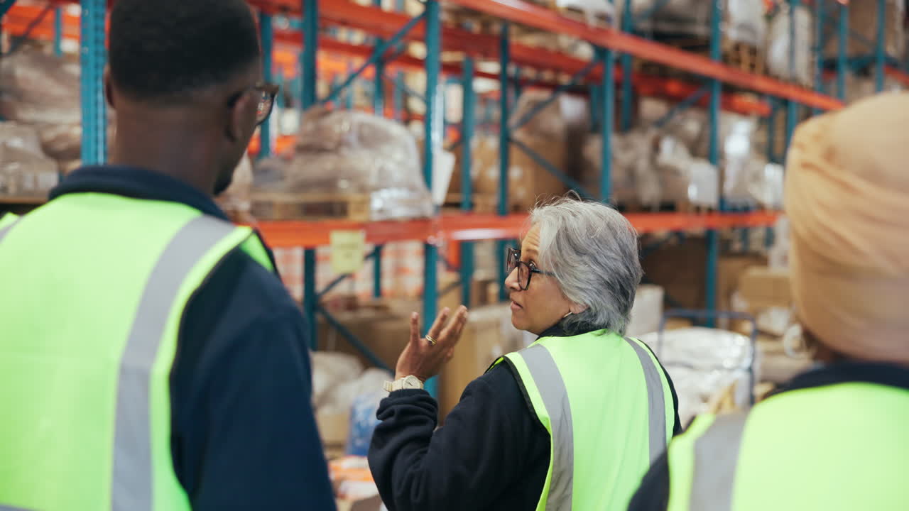 Diverse Warehouse Team Discussing Work in a Logistics Center