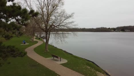 shore coast of reeds lake east grand rapids michigan drone aerial footage