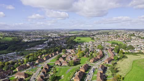 drone aerial footage of dewsbury moore council housing estate, a typical urban council owned housing estate