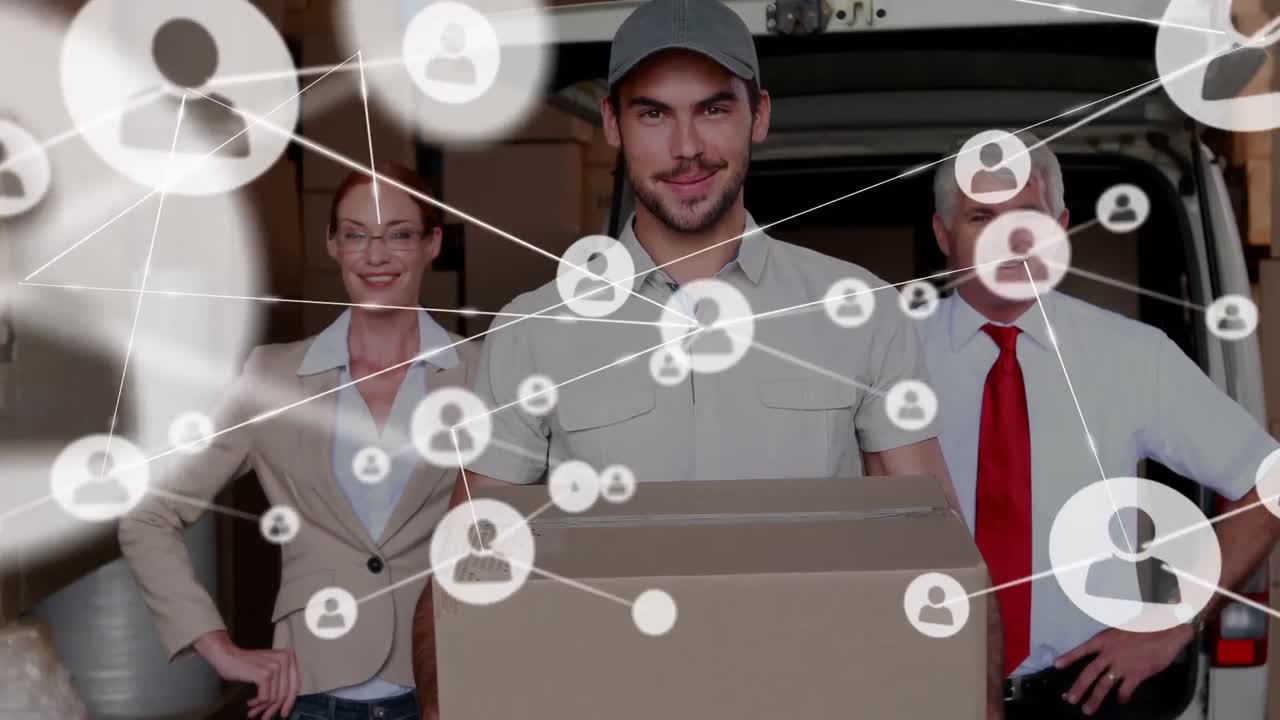 animación de la red de conexiones sobre los trabajadores del almacén