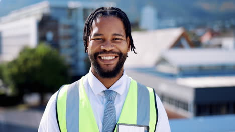 construction, engineer and black man portrait