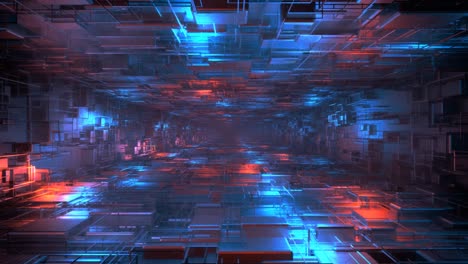movimiento de la cámara a través de un túnel con cubos abstractos.