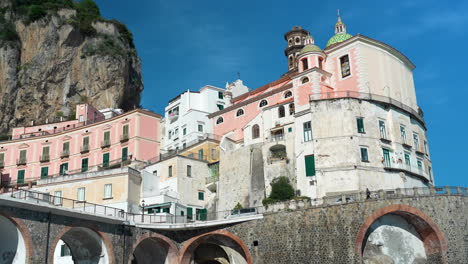 facade of the collegiate church of santa maria maddalena in the ancient village atrani on the italian amalfi coast