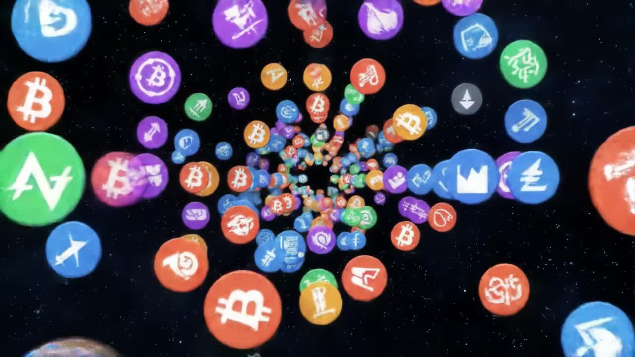 Cryptocurrency Icons in a Spiral