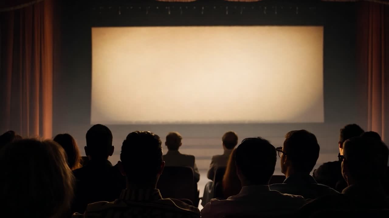 Audience members watching a bright movie screen in a dark theater create an engaging atmosphere for cinematic enjoyment