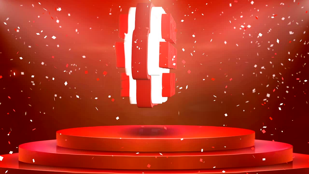 사이버 월요일 판매 텍스트 애니메이션 무대 포디움 콘페티 루프 애니메이션