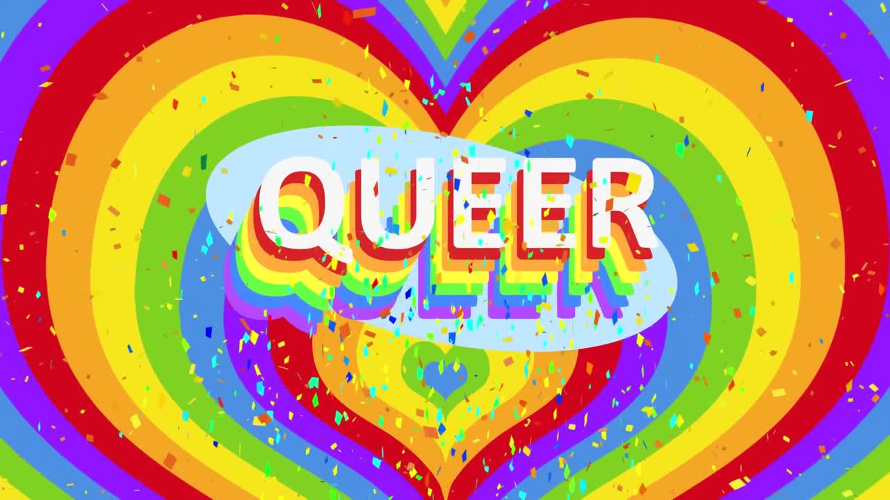 animación de confeti sobre el fondo en forma de corazón