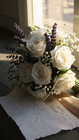 beautiful wedding bouquet and note